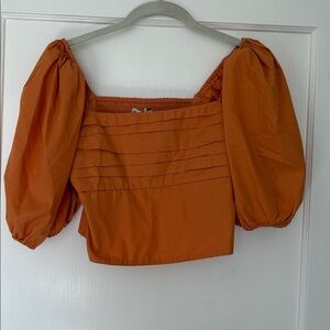 Abercrombie & Fitch Orange Puff Sleeve Crop Blouse Small